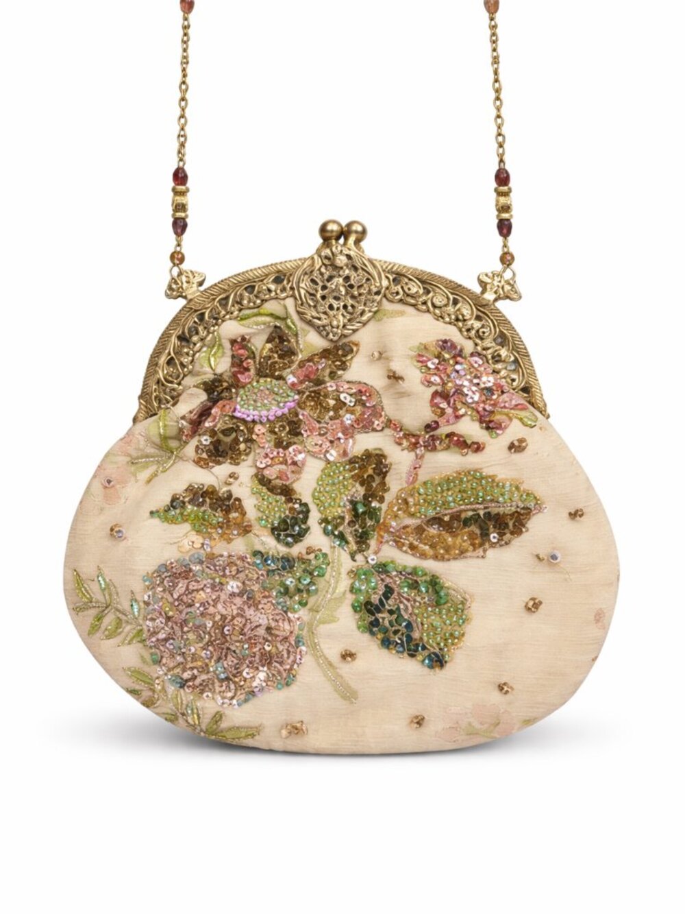 VINTAGE Hand-Embellished Cream Floral Beaded Evening Purse